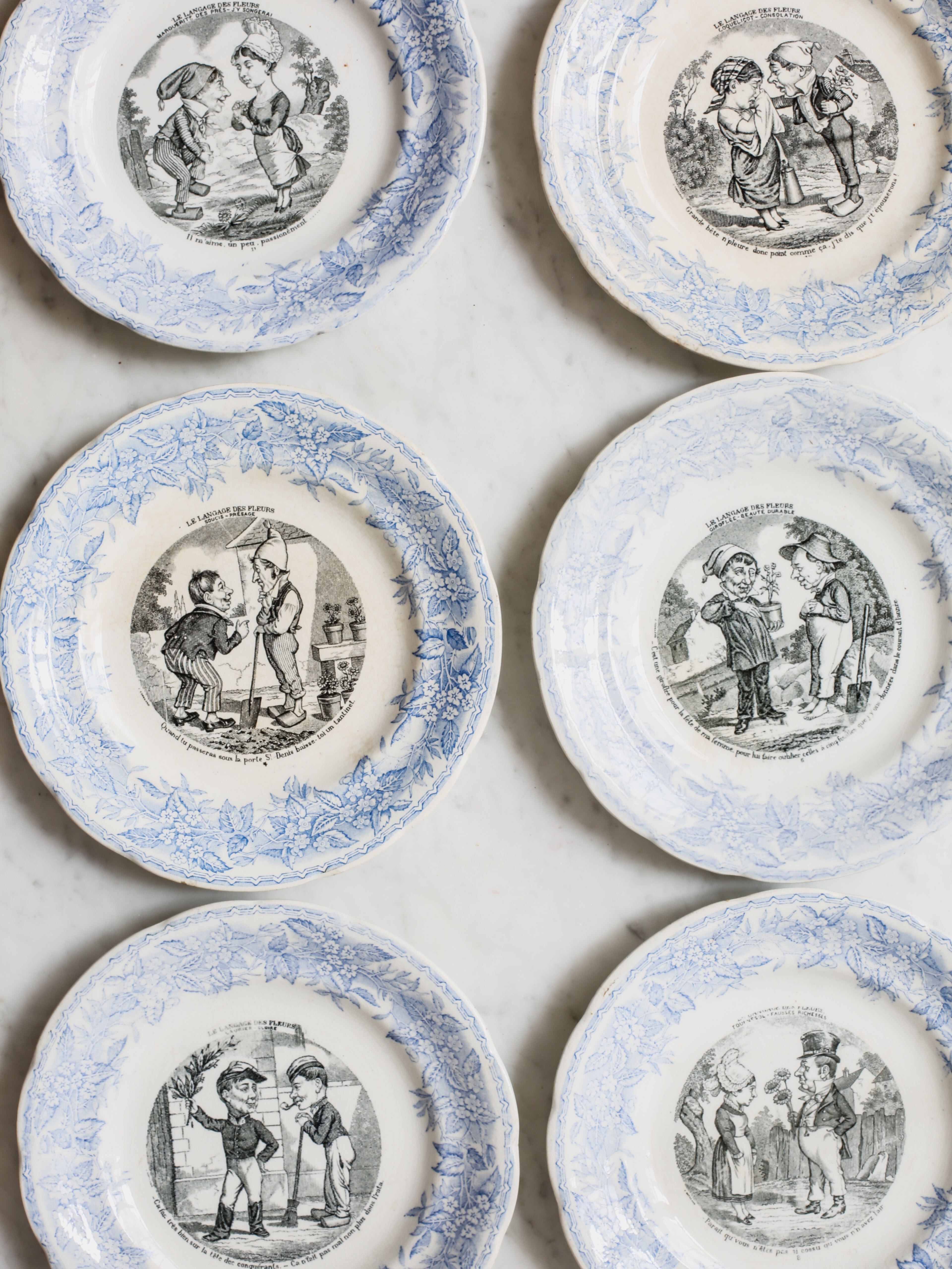 Set of Light Blue Transferware Plates